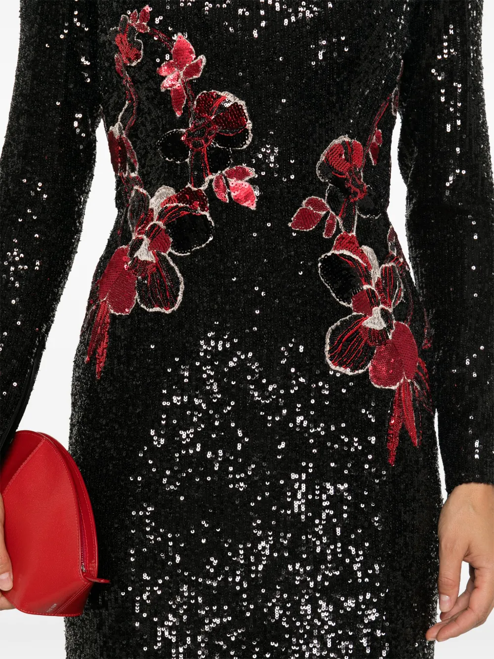 Elie Saab Maxi-jurk met geborduurde bloemen Zwart