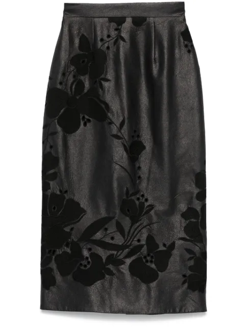 Elie Saab embroidered faux-leather maxi skirt
