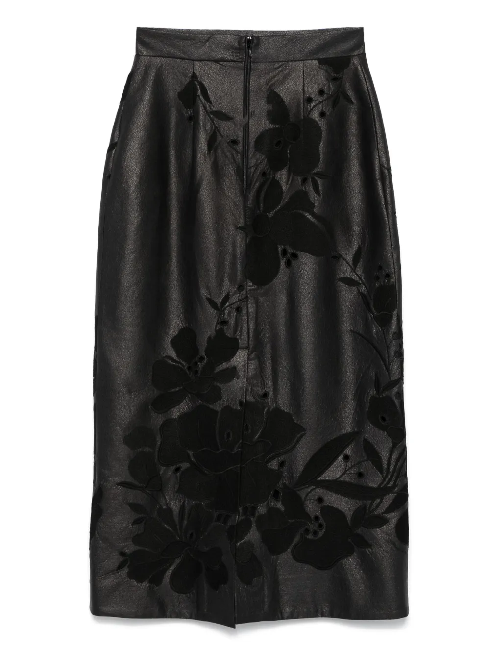 eliesaab Elie Saab Maxi-rok van imitatieleer met borduurwerk - Zwart
