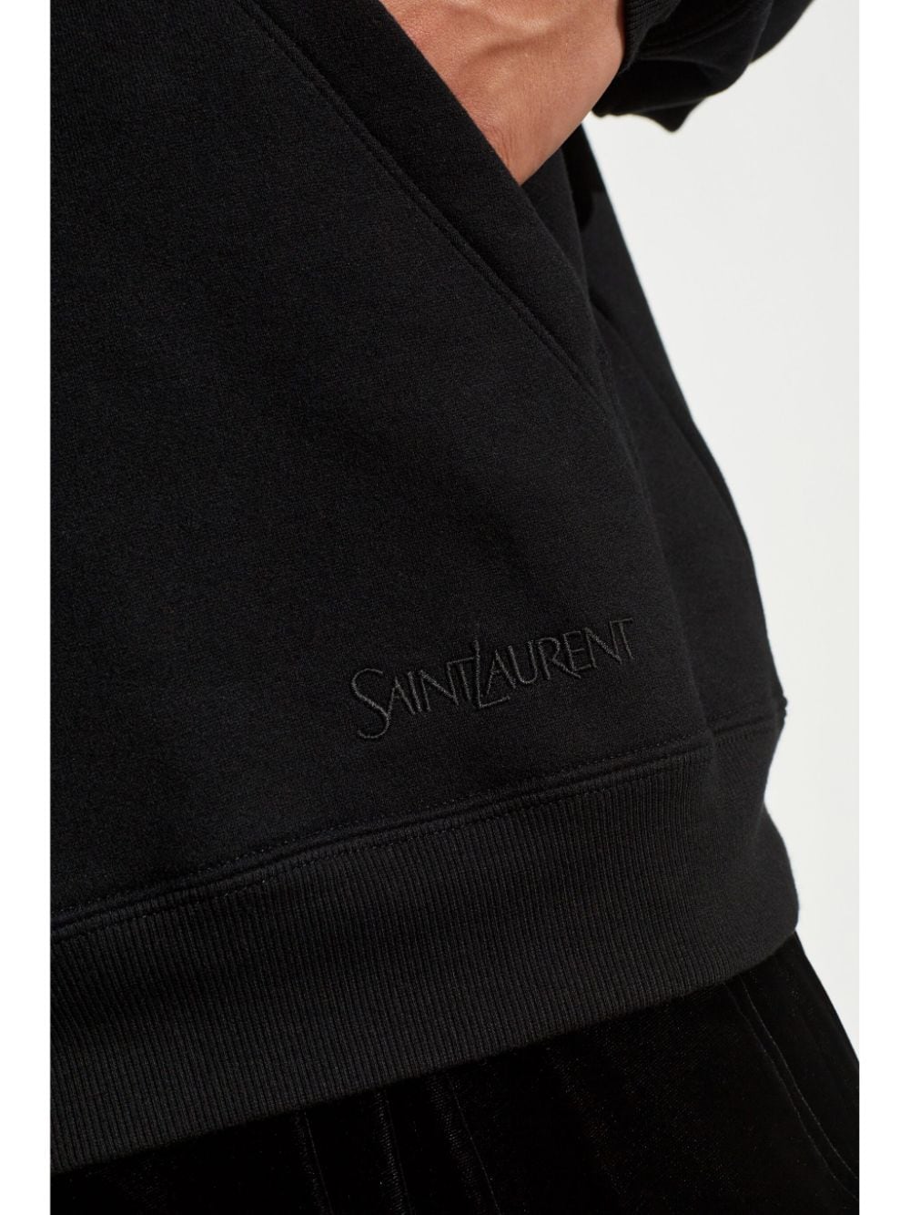 Shop Saint Laurent Logo-embroidered Half-zip Hoodie In 黑色