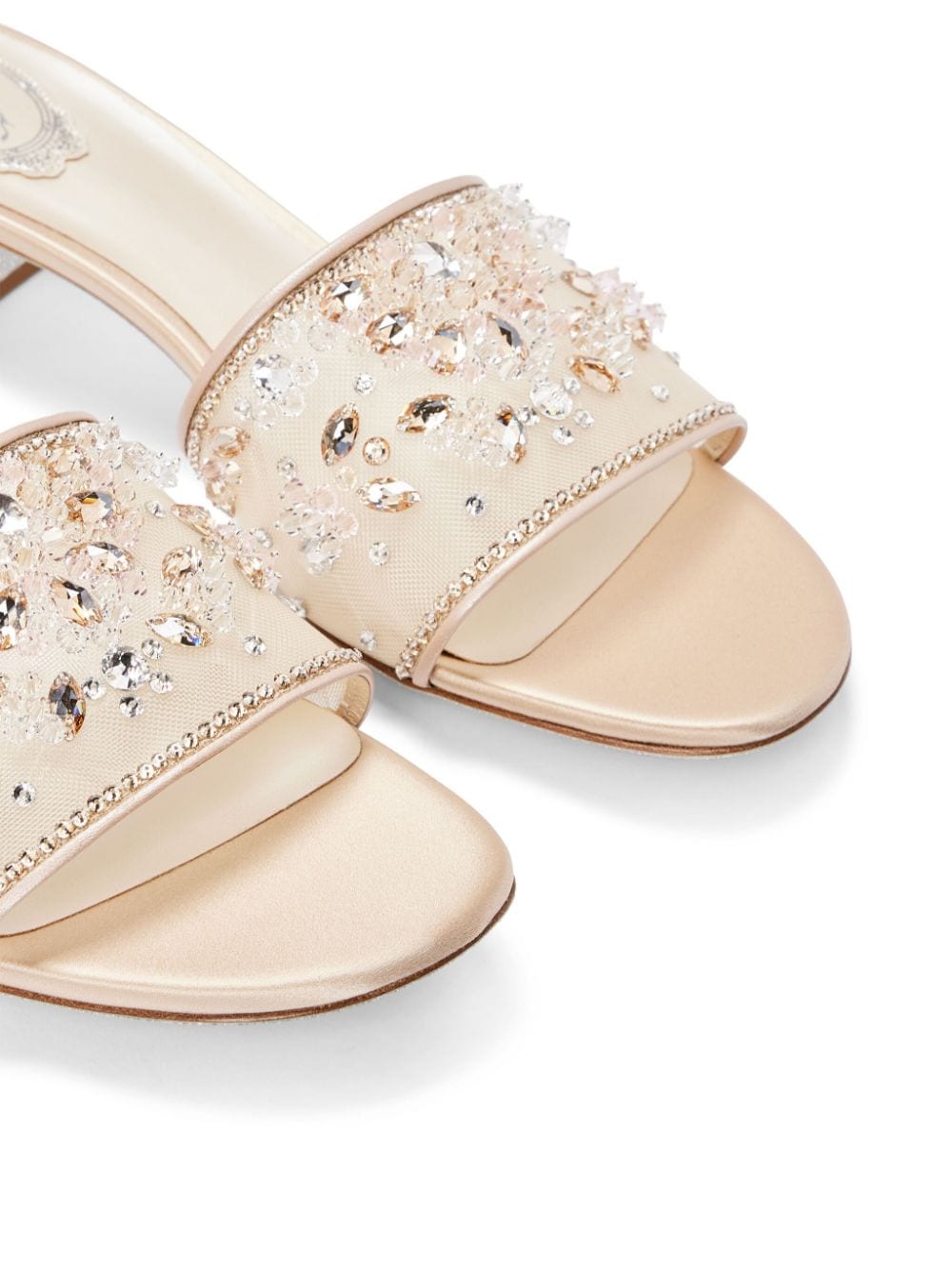 René Caovilla crystal-embellished leather mules Neutrals