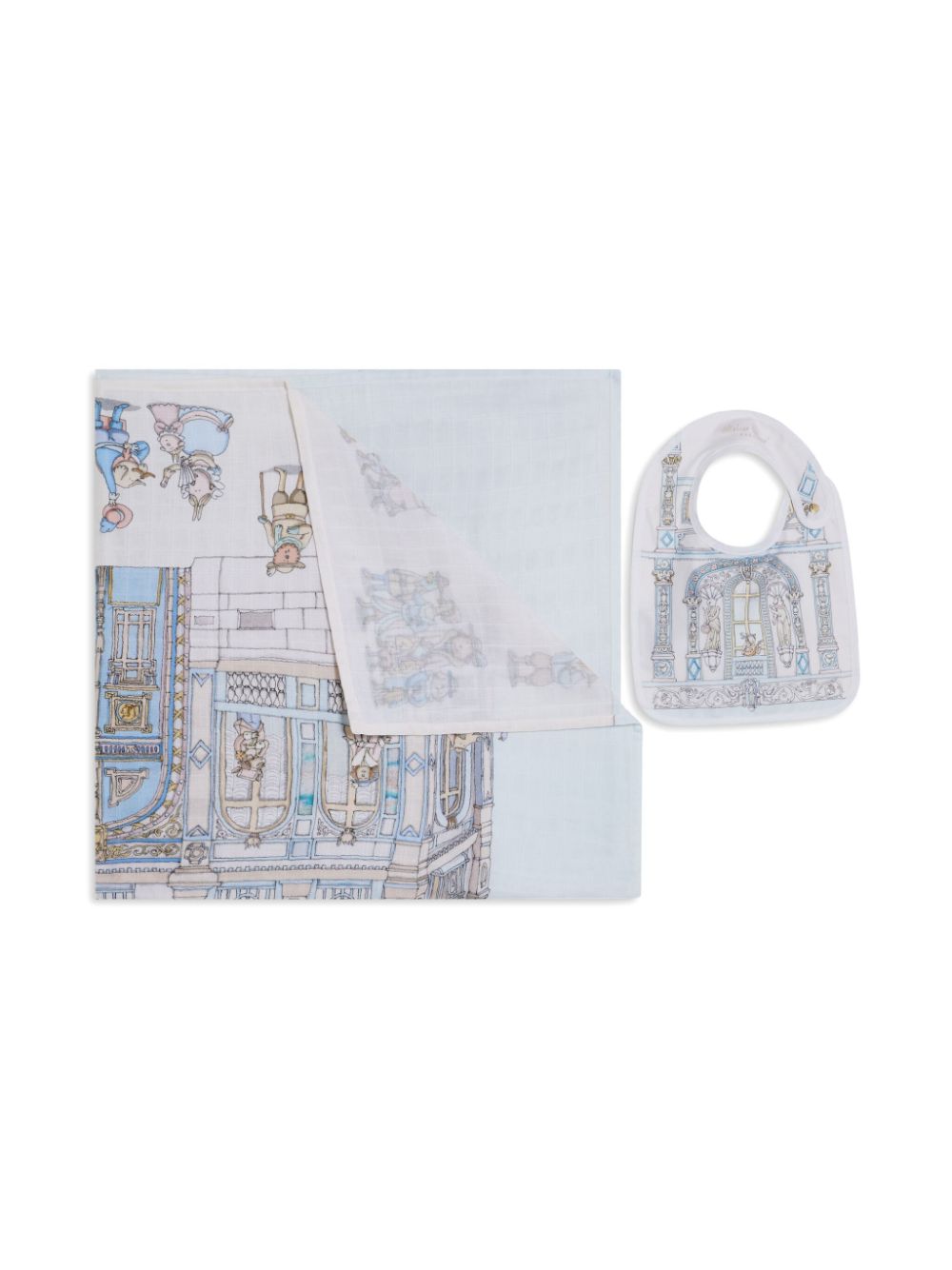 Atelier Choux cotton blanket and bib - Blue