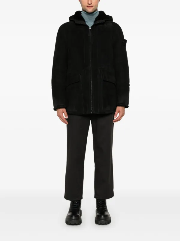 Stone Island フーデッド スエードジャケット | ブラック | FARFETCH JP