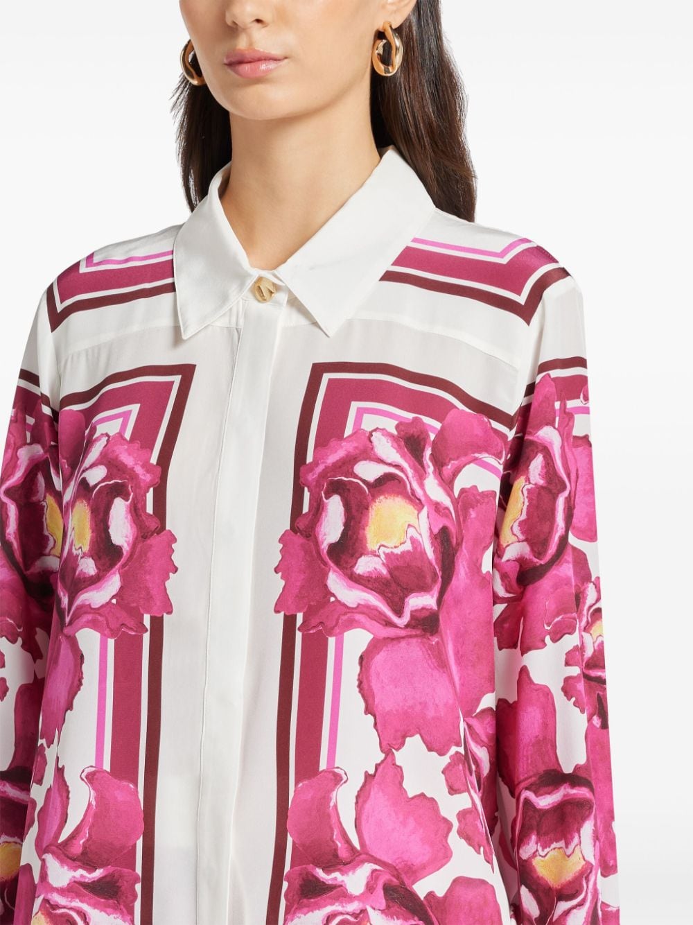 Shop Aje Floral-print Silk Shirt In Pink