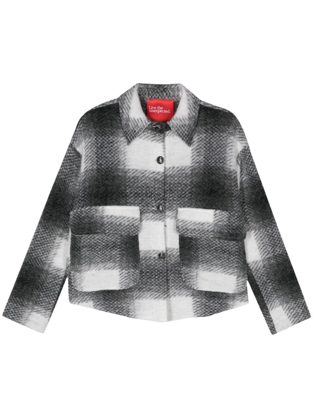 checked intarsia jacket