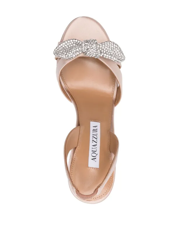 Aquazzura 105mm Very Bow Tie Crystal Sandals | Neutrals