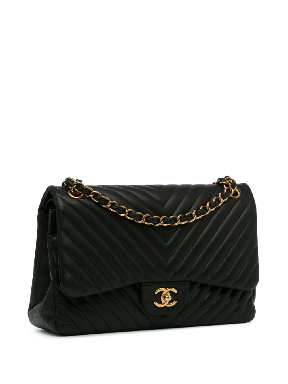 CHANEL Pre Owned 2015 2016 Jumbo Classic Chevron Lambskin Double Flap Shoulder Bag Black FARFETCH IE