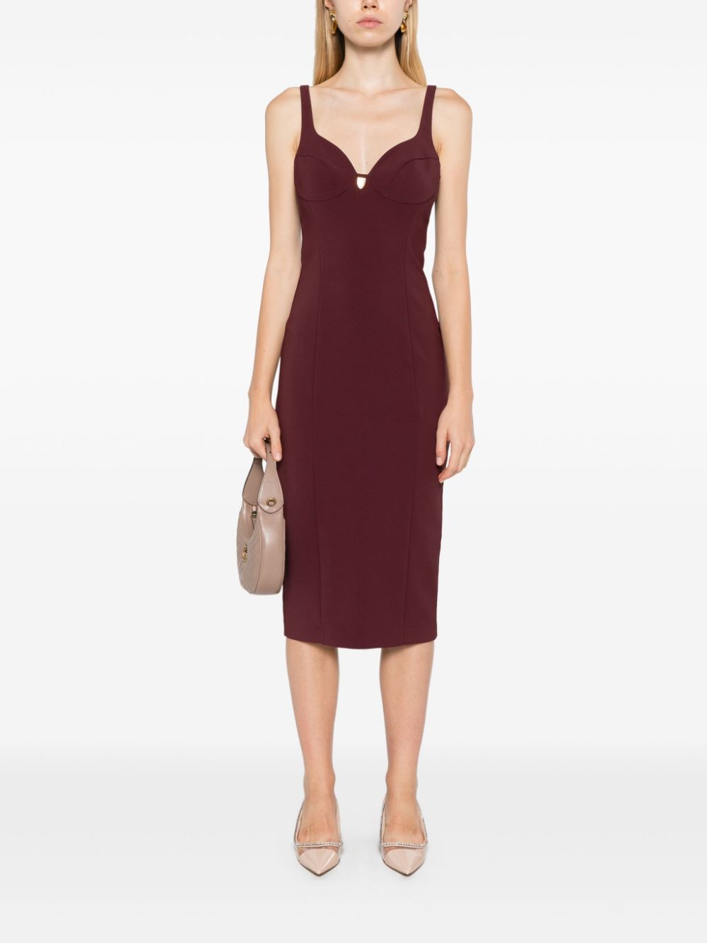 Shop Elisabetta Franchi Stretch Crepe Midi Dress In Red