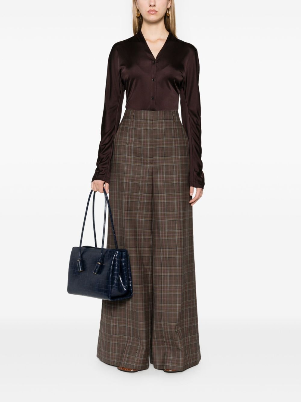 Shop Stella Mccartney Checked Palazzo Pants In Brown