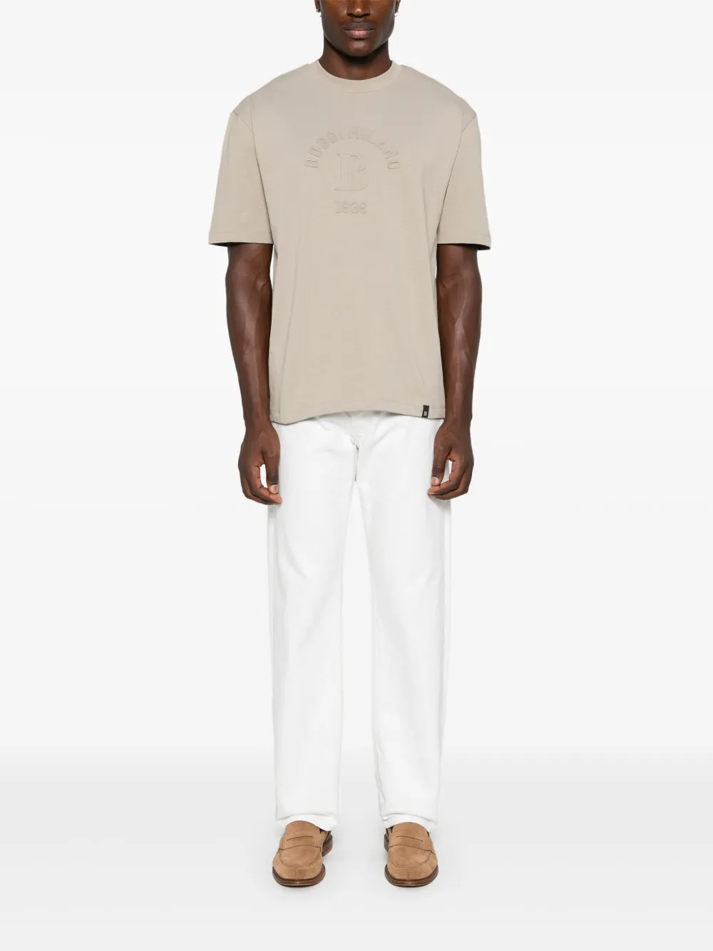 Boggi Milano T-shirt met logo-reliëf - Beige