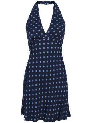 reformation polka dot halter dress Delanie | Blue Linen dress