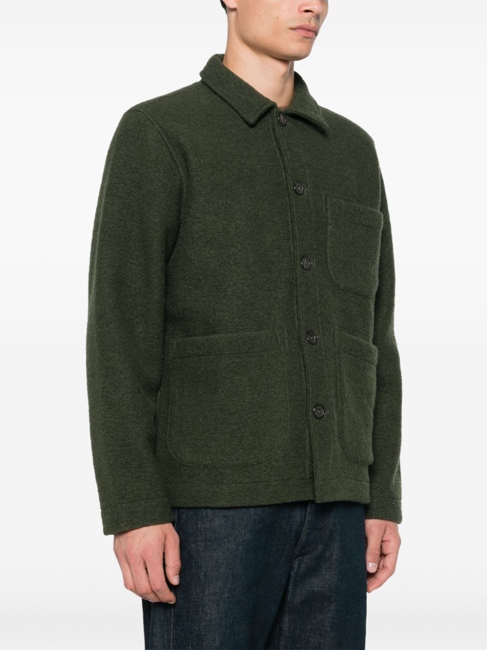 Shop Universal Works Wool Fleece Shirt Jacket In Green