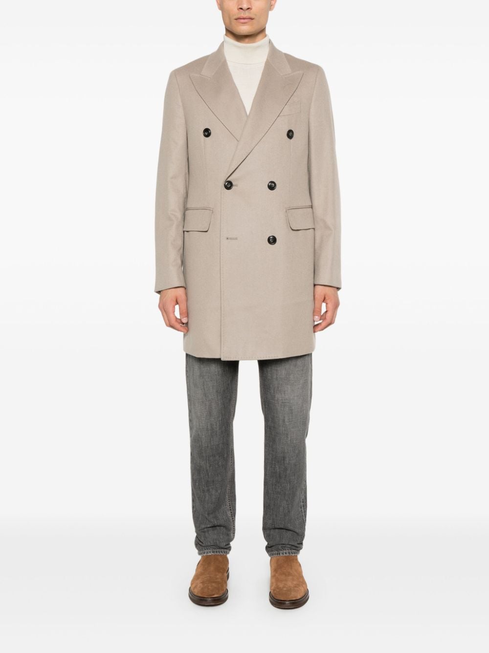 Shop Boggi Milano Cashmere Double-breasted Coat In Neutrals