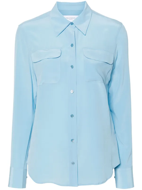 Equipment Silk Women Floral Button Down Shirt in store Baby Blue