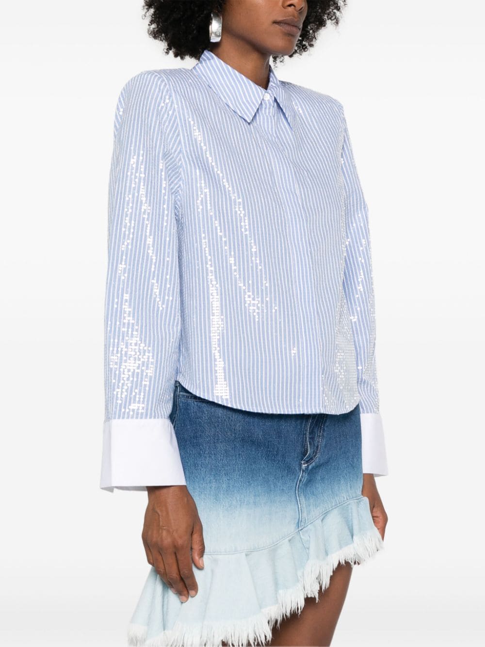 ESSENTIEL ANTWERP SEQUIN-EMBELLISHED STRIPED SHIRT 