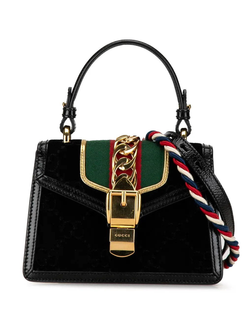 Gucci Pre Owned 2016 2023 Mini GG Velvet Sylvie Satchel Black FARFETCH AU