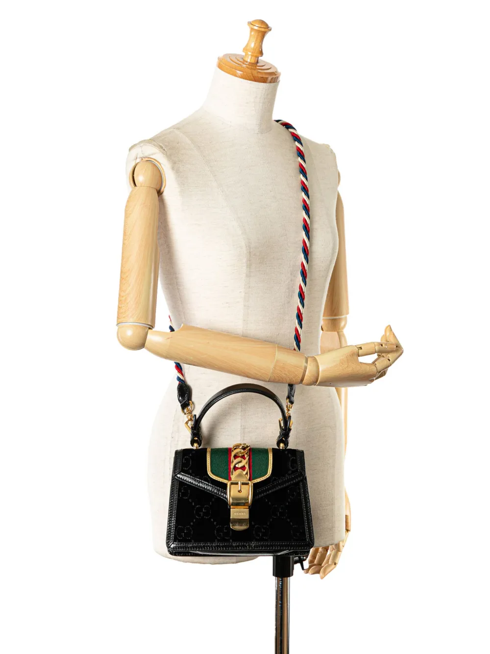 Gucci Pre Owned 2016 2023 Mini GG Velvet Sylvie Satchel Black FARFETCH AU