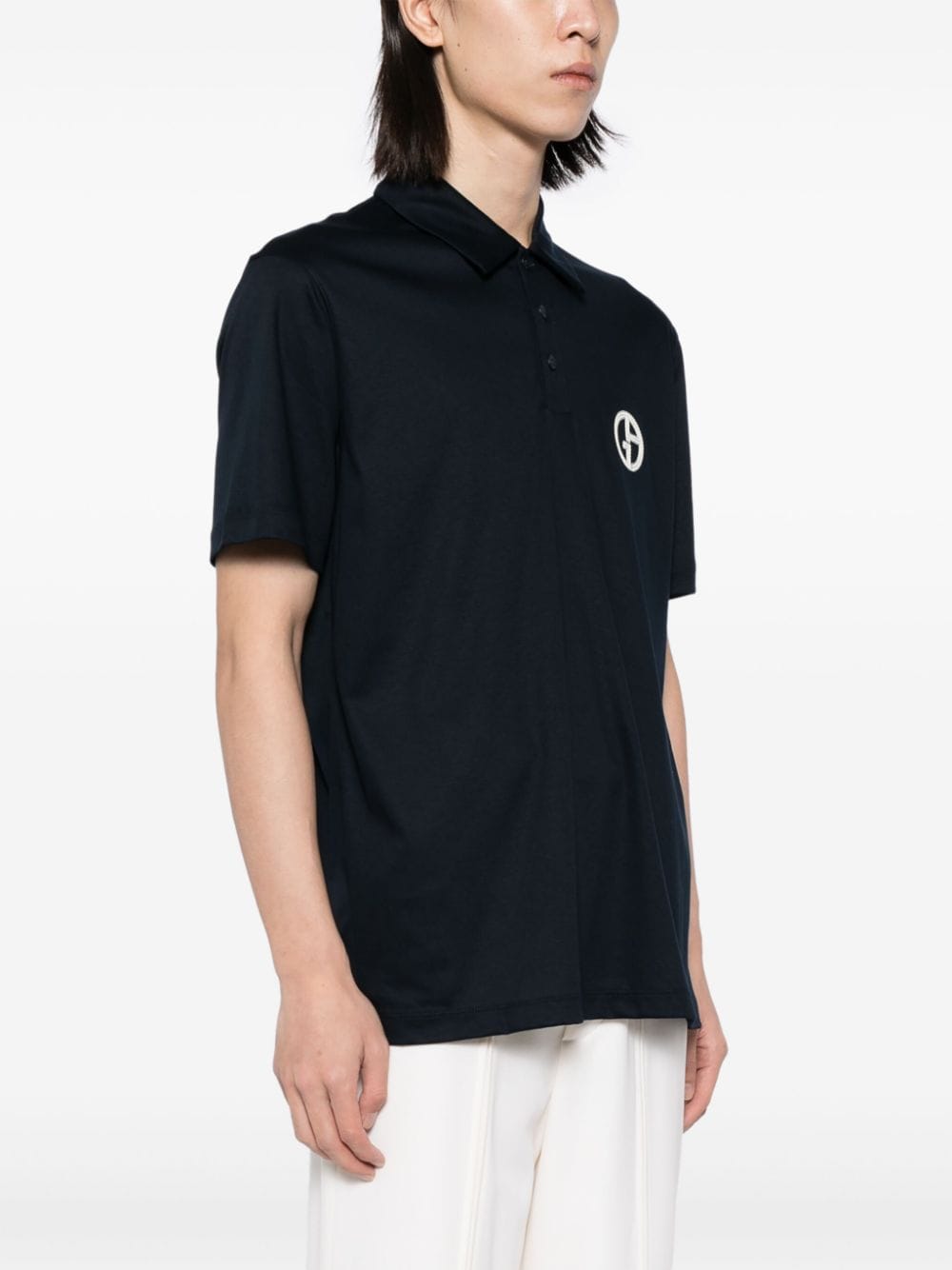 Shop Giorgio Armani Logo-embroidered Cotton Polo Shirt In Black