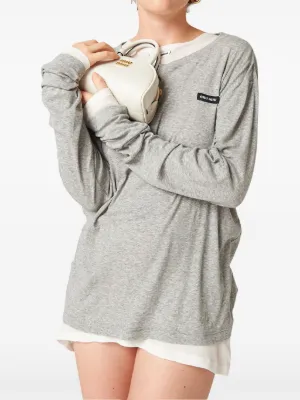 Miu Miu logo-patch long-sleeve T-shirt | Black | FARFETCH JO