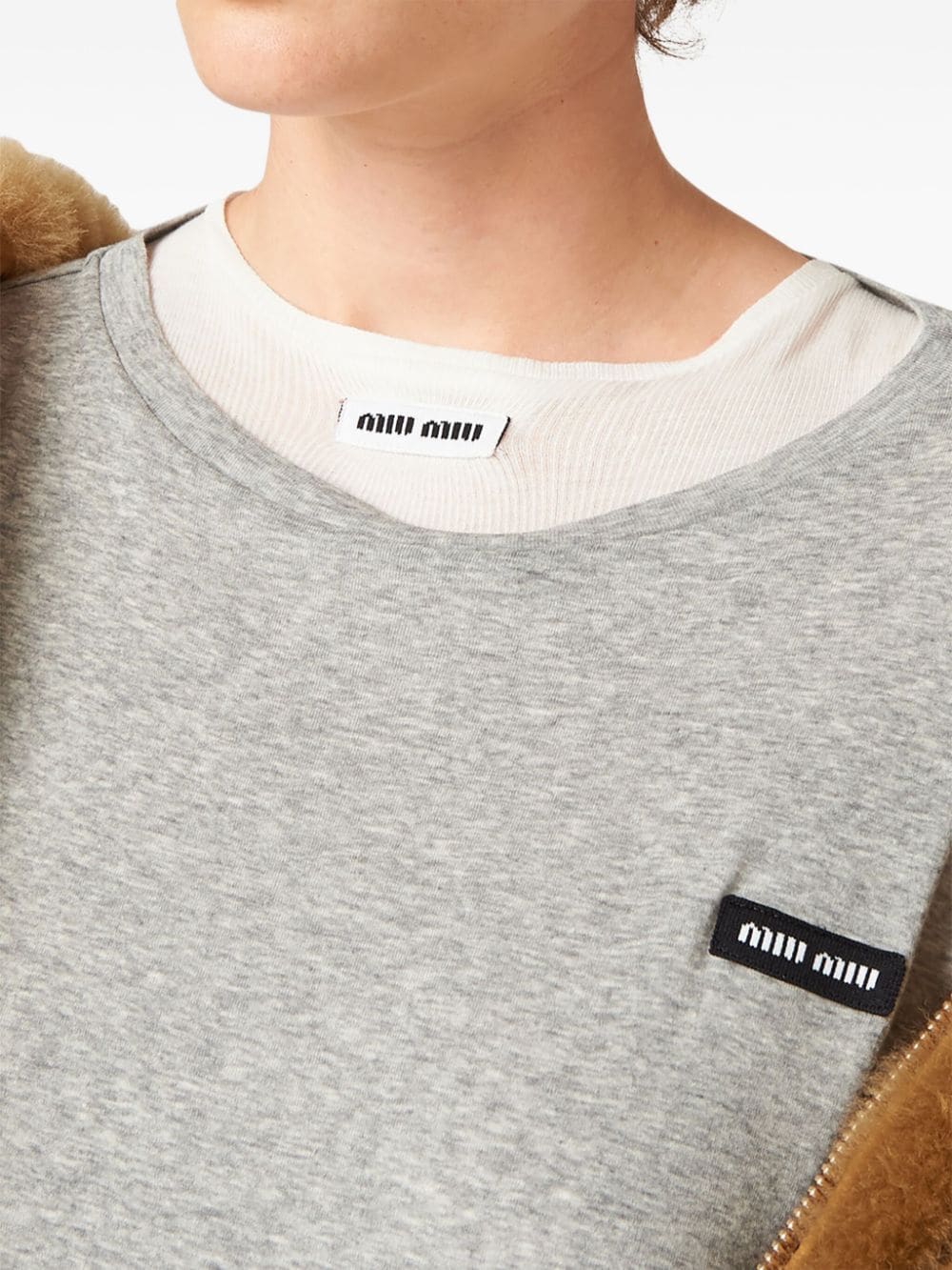 Shop Miu Miu Logo-patch T-shirt In F0031 Grey