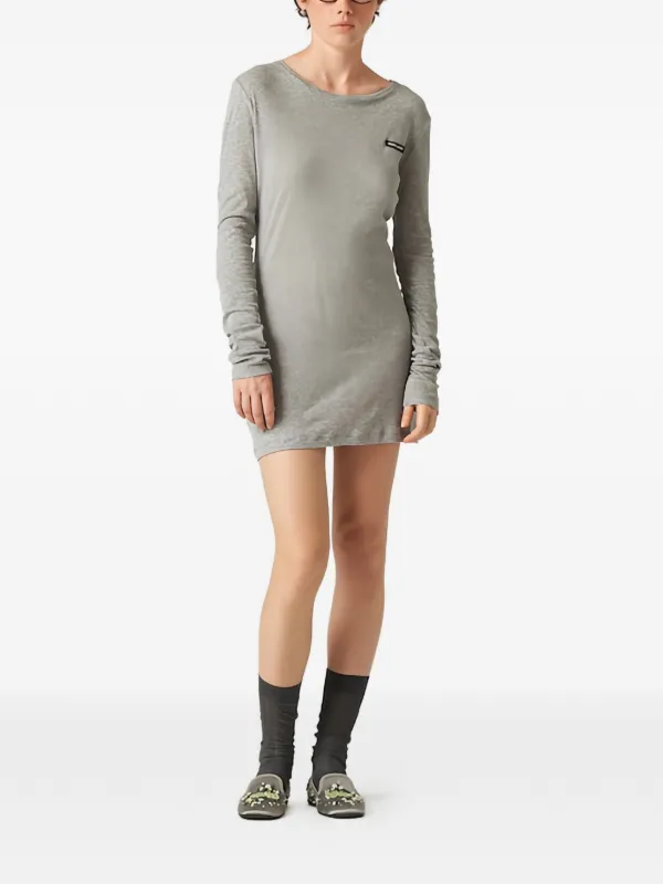 Miu Miu Ribbed Knit Jersey Dress - Grey