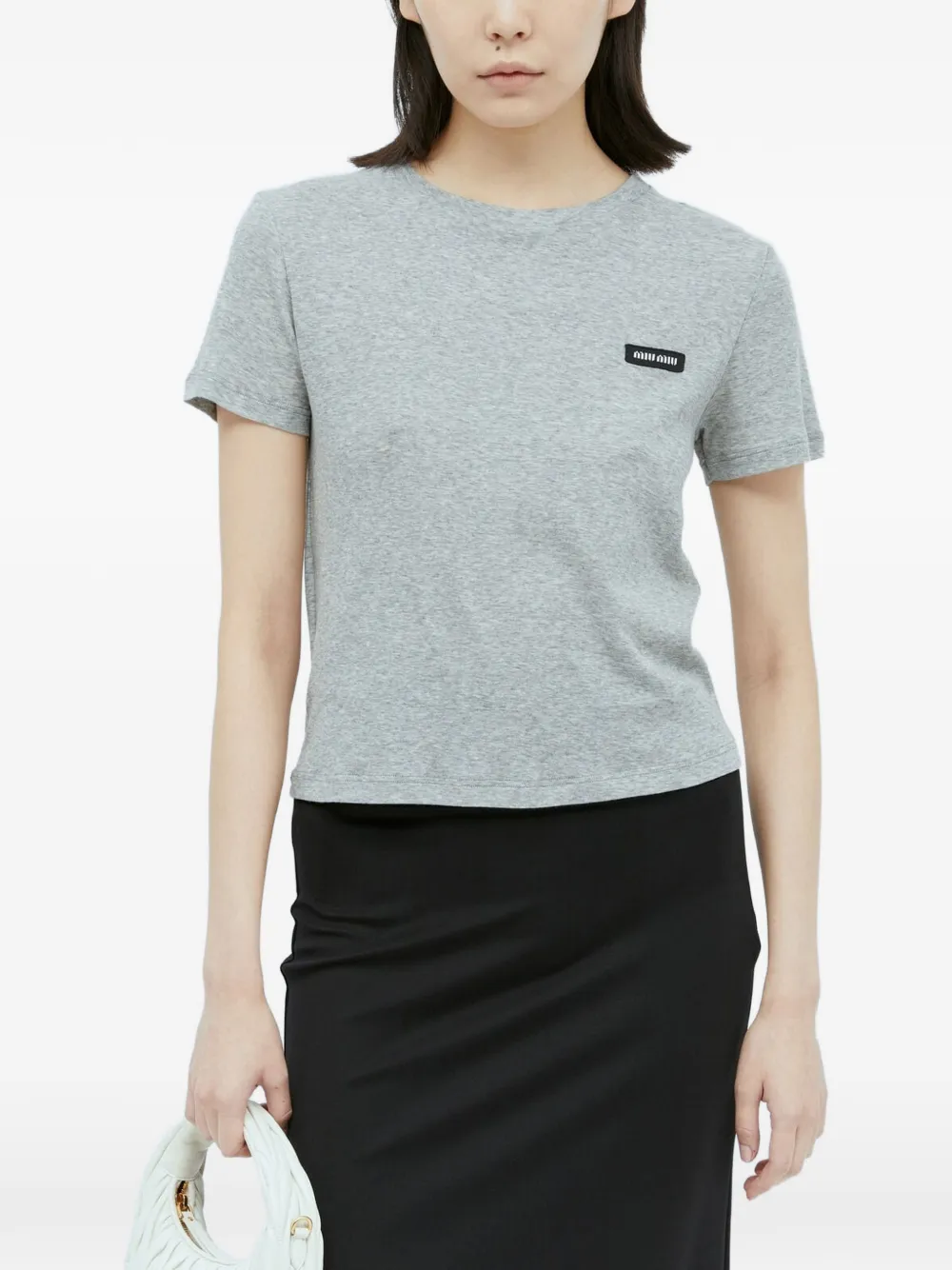 Miu Miu t-shirt à logo appliqué - Gris