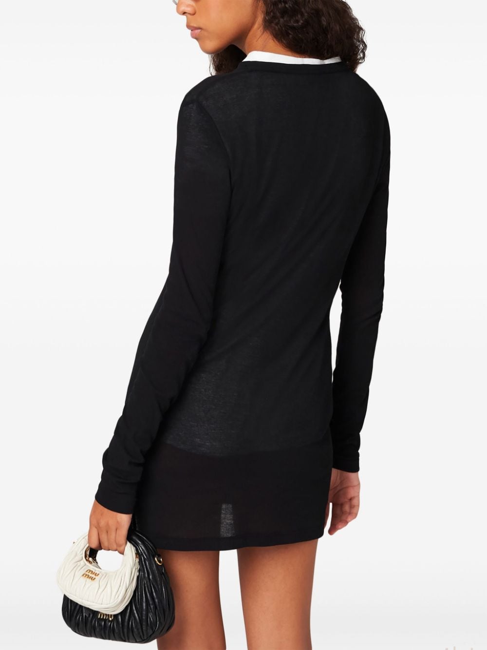 Shop Miu Miu Ribbed Knit Jersey Dress In Black