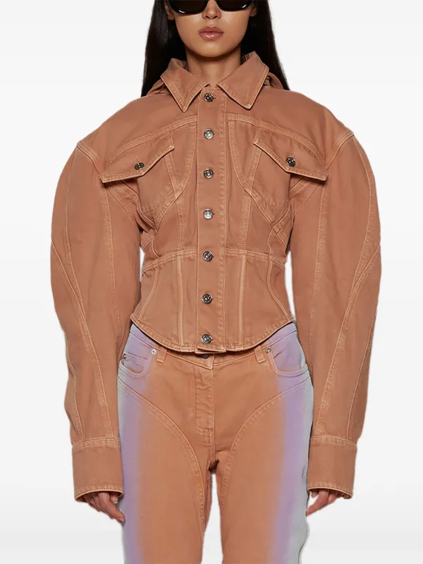 新品 Mugler ウエストディテール クロップドデニム ジャケット s Mugler コルセット デニムジャケット | ブラウン | FARFETCH JP