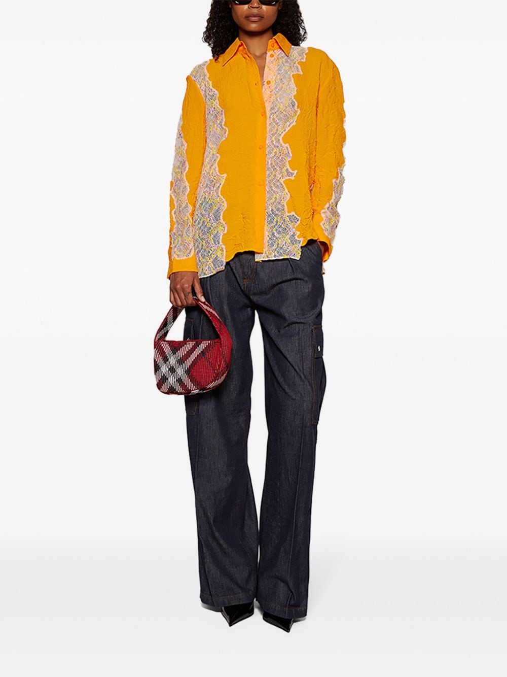 Shop Christopher Esber Crimped Lace Shirt In Orange