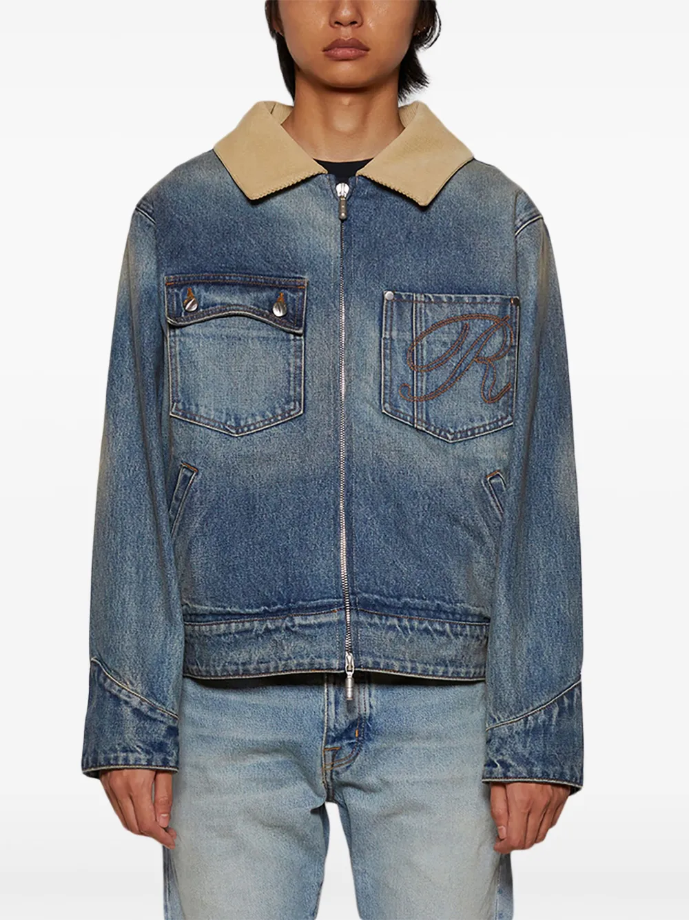 RHUDE Denim jack in westernstijl met rits Blauw