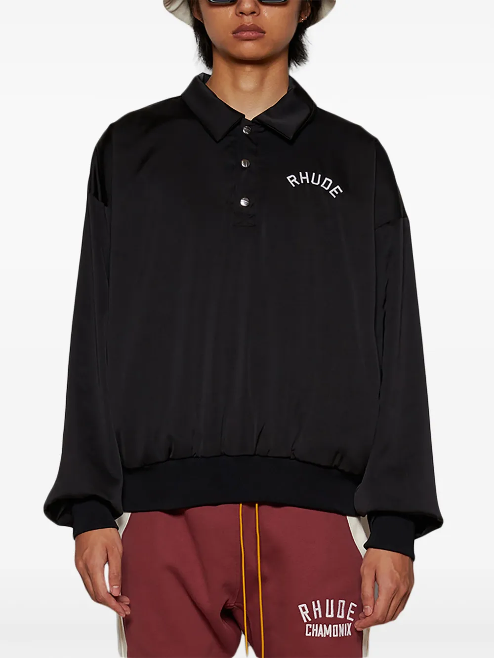 RHUDE Vintage satijnen rugby sweater Zwart