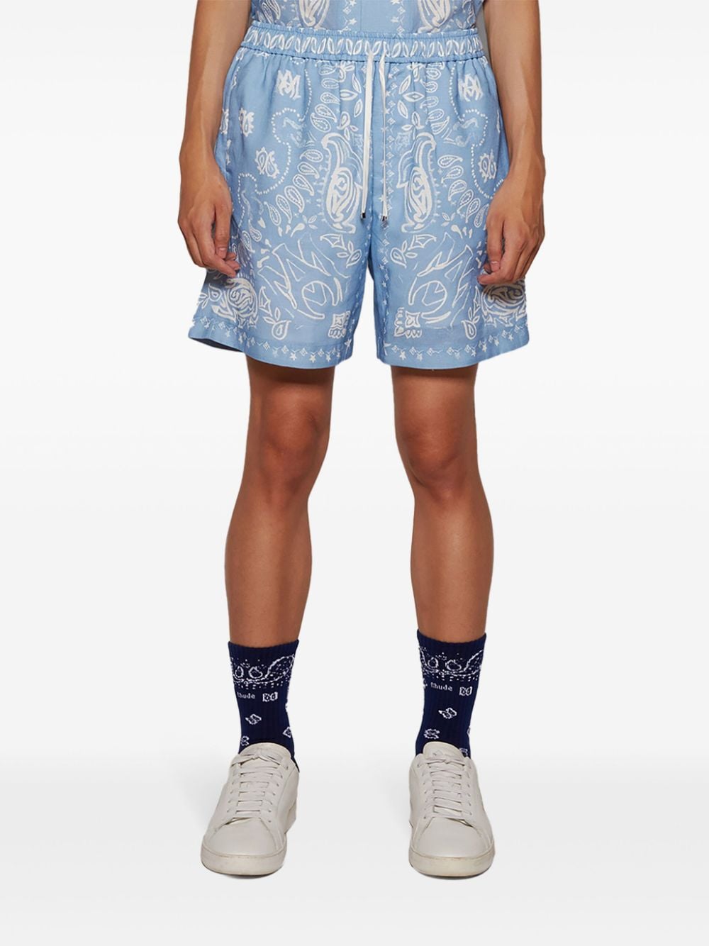 Shop Amiri Bandana Watercolor Shorts In Blue