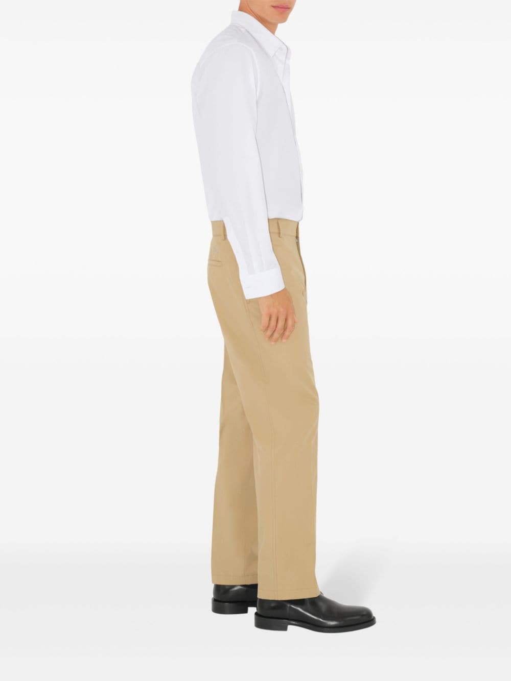 Shop Burberry Logo-embroidered Cotton Chino Trousers In Neutrals