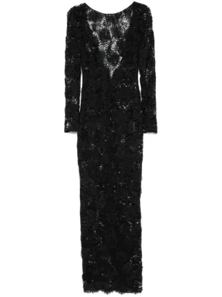 Alessandra Rich sequin-embellished floral-appliqu Maxi Dress | Black |  FARFETCH AO
