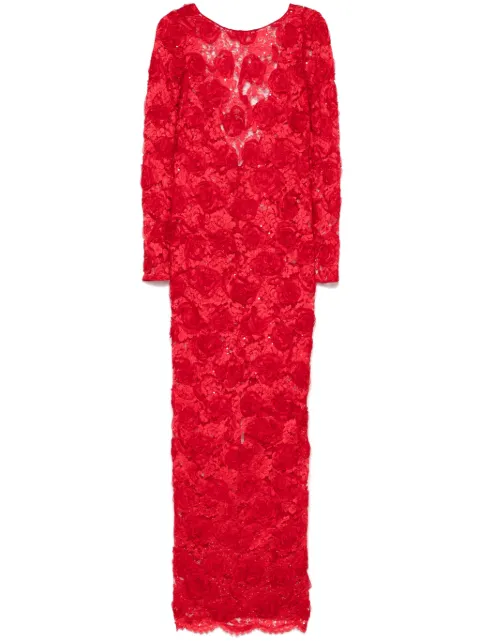 Alessandra Rich Vestido longo com aplicação floral e paetês