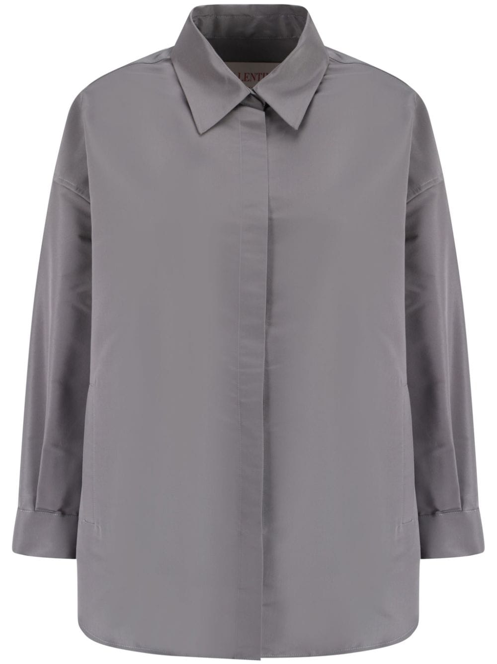 Shop Valentino Long-sleeve Silk Shirt Jacket In Grey