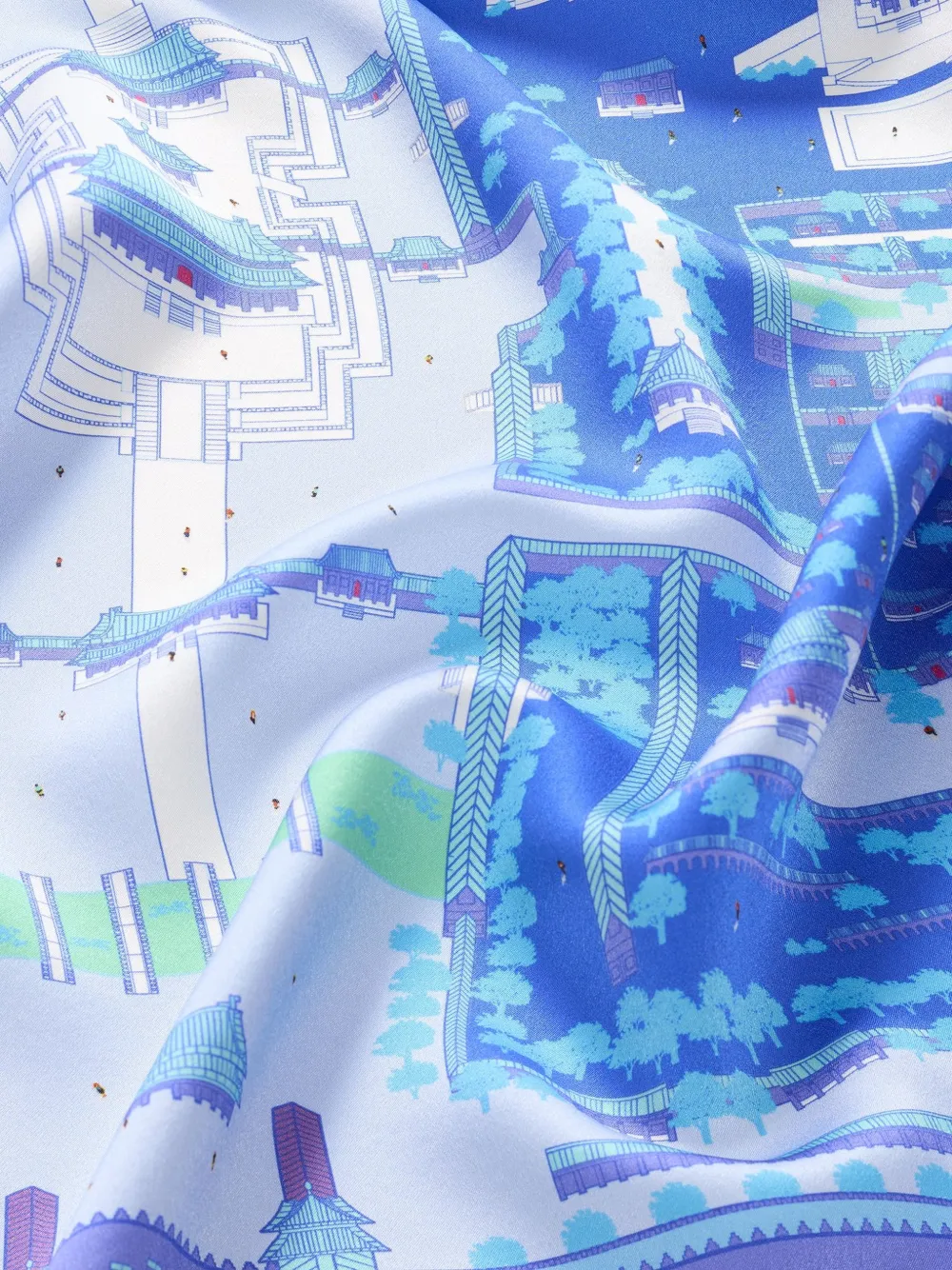 Shanghai Tang Zijden foulard met print Blauw