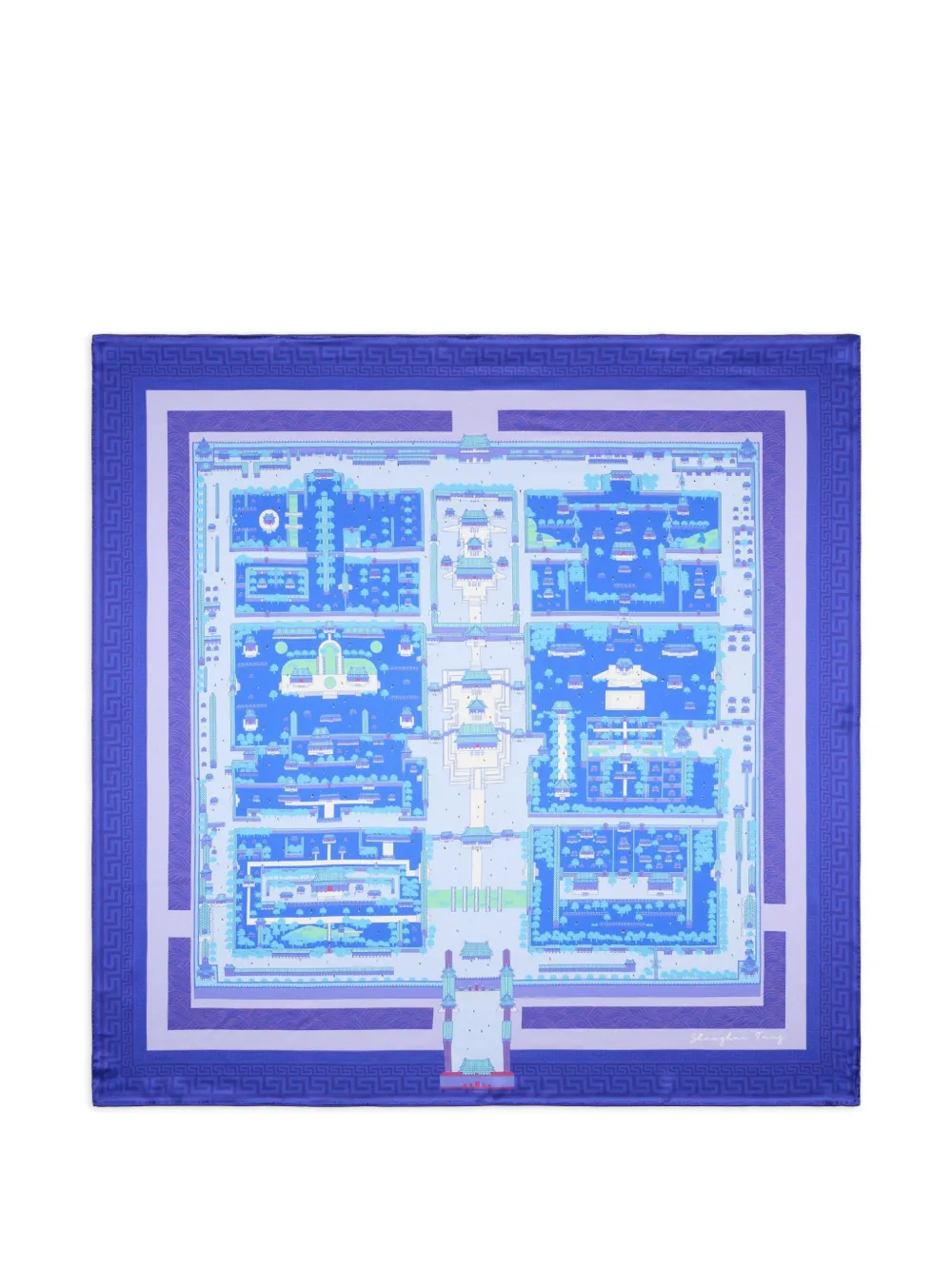 Shanghai Tang double happiness print silk foulard - Blu