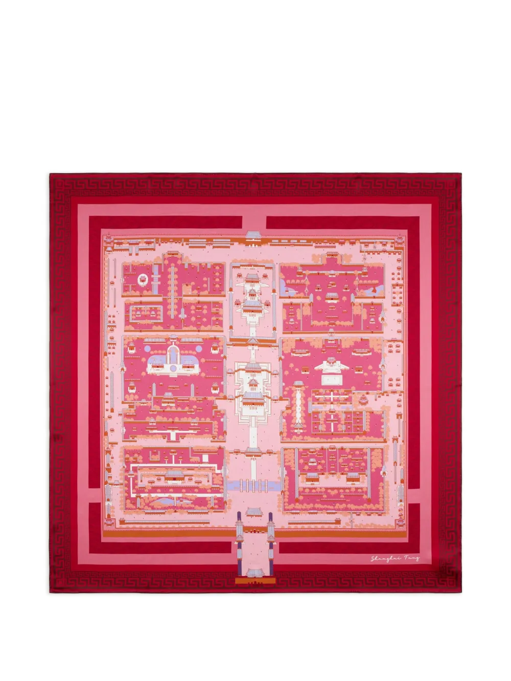 Shanghai Tang double happiness print silk scarf - Rosa