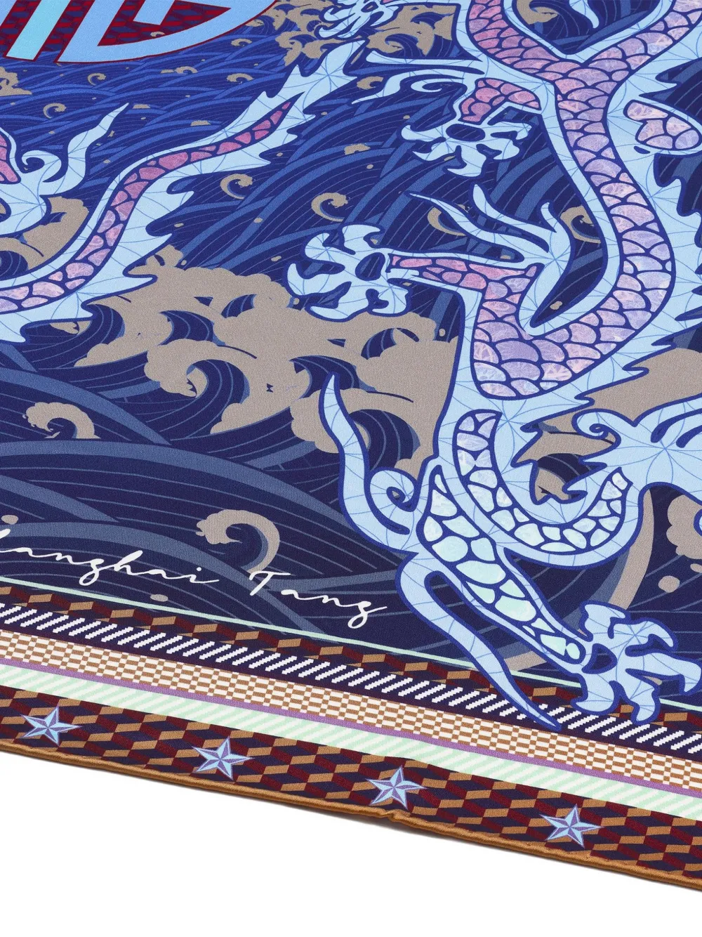 Shanghai Tang Zijden sjaal met draakprint Blauw