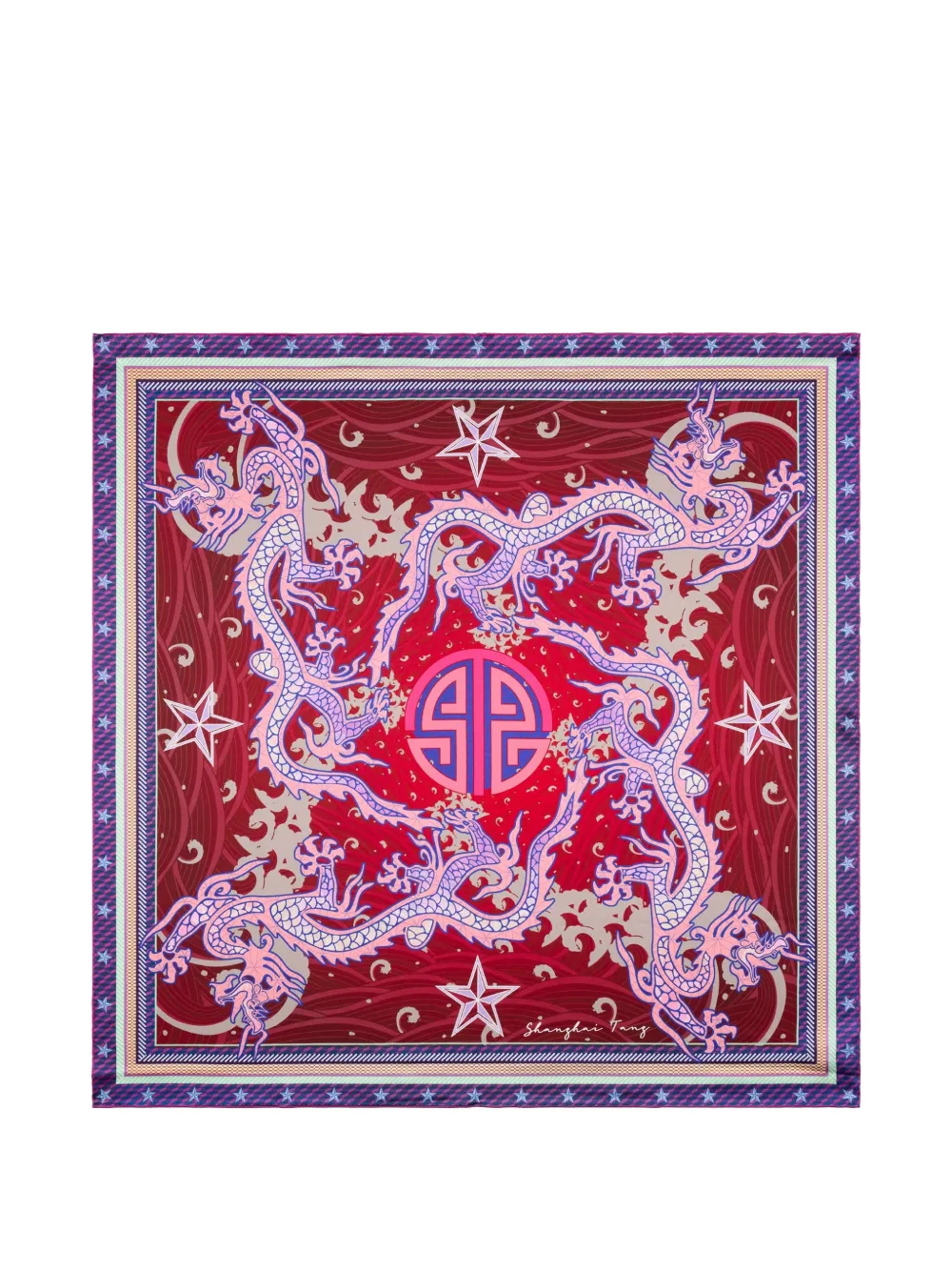 Shanghai Tang Flying Dragon silk scarf - Red