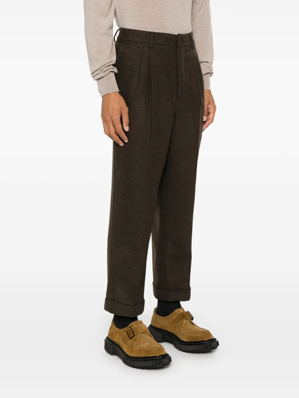 AMI Paris Broek met geplooid detail Bruin