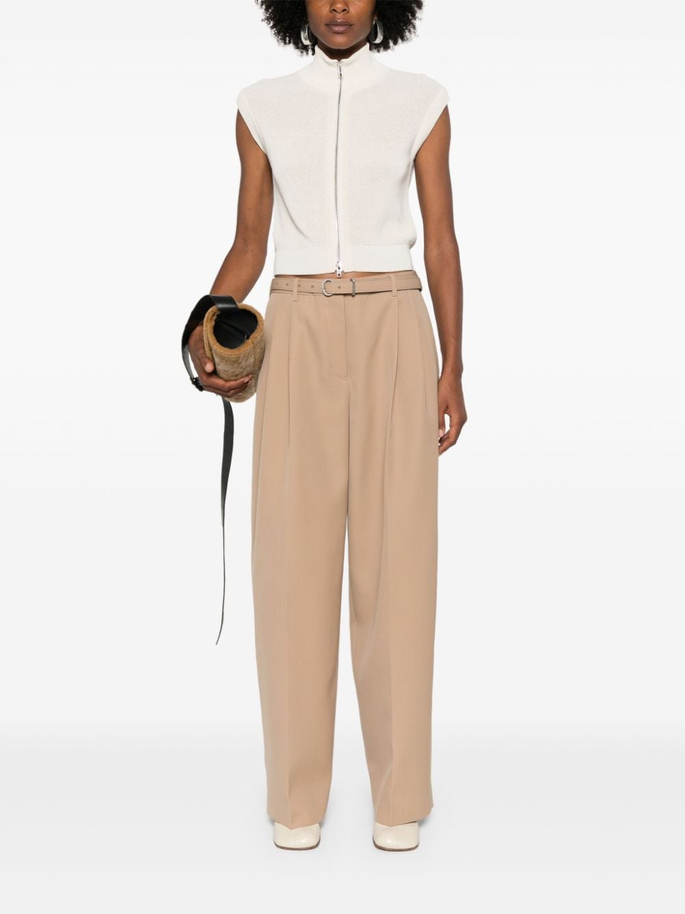 Shop Jil Sander Belted Trousers In Braun