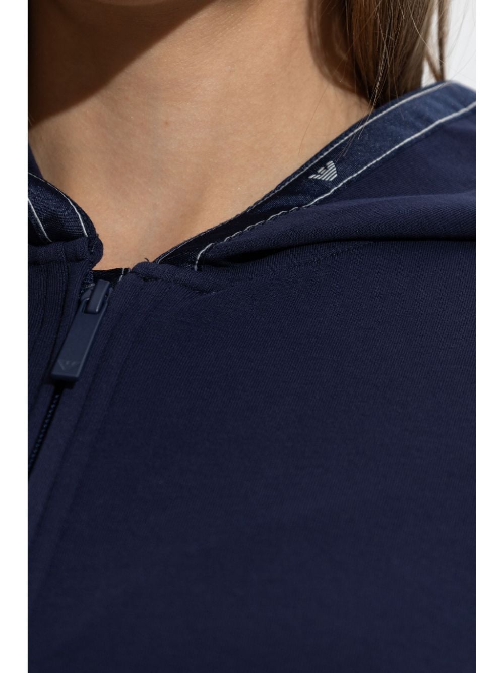 Shop Emporio Armani Logo-trim Hoodie In Blue