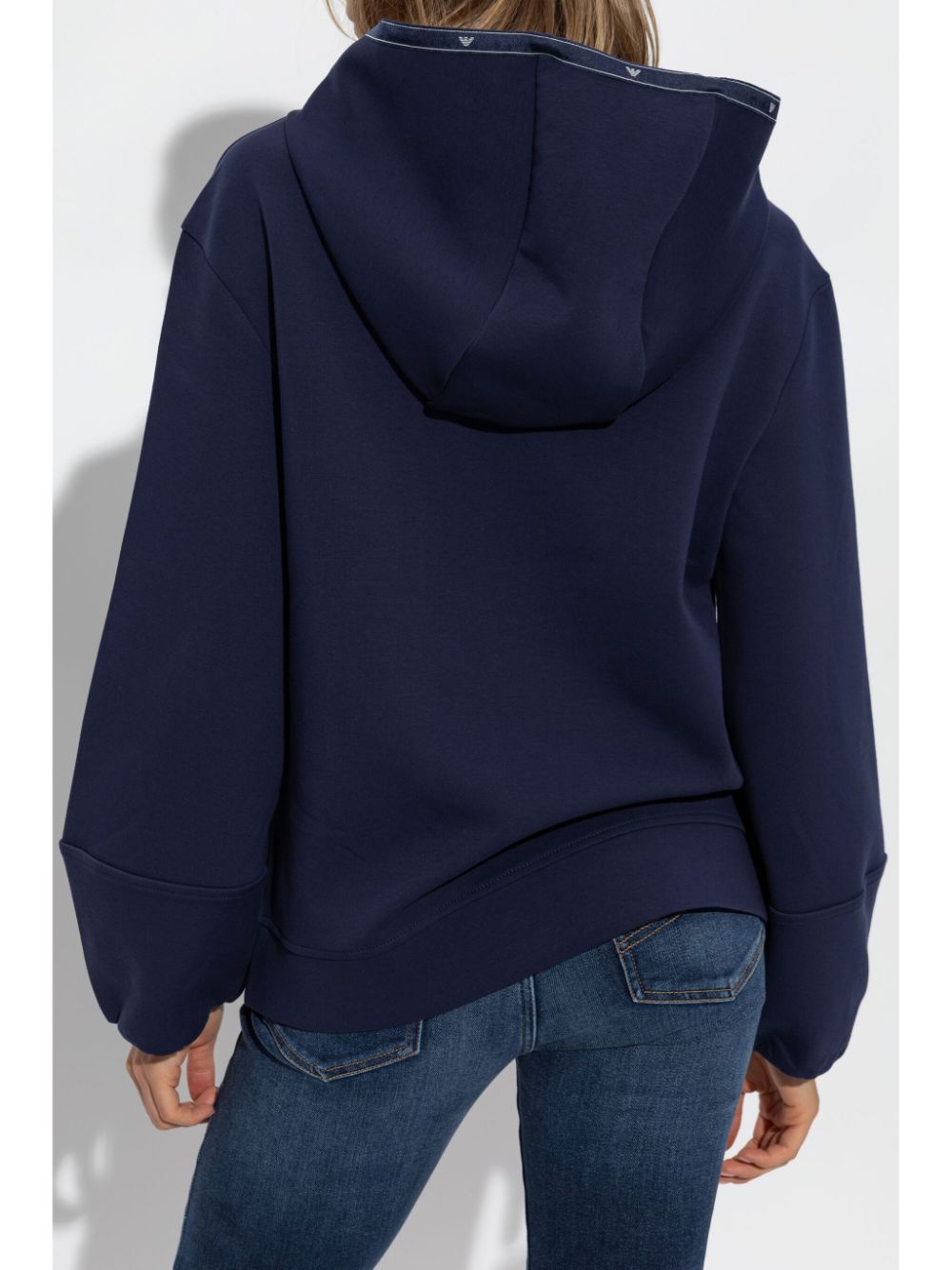 Shop Emporio Armani Logo-trim Hoodie In Blue