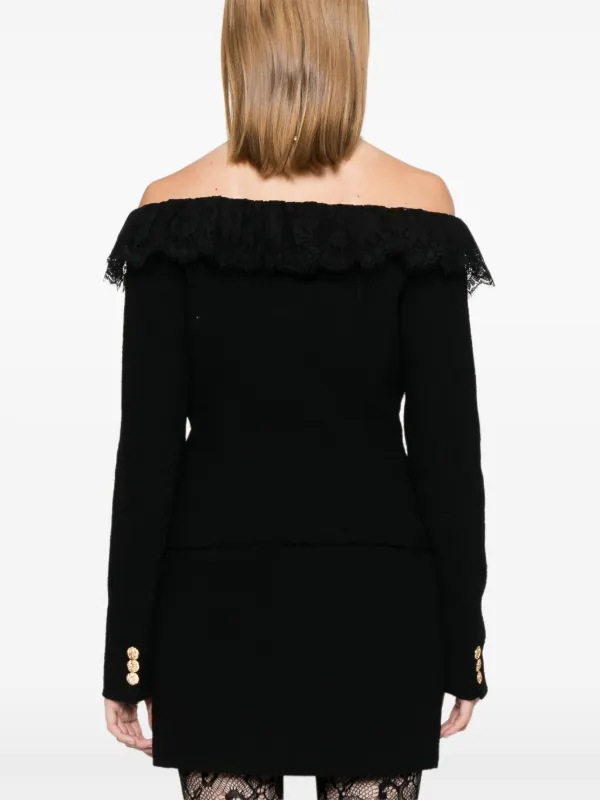 ジャケット ALESSANDRA RICH JACKET (FABX3630F4244 822) Alessandra Rich off-shoulder Tweed Jacket | Black | FARFETCH