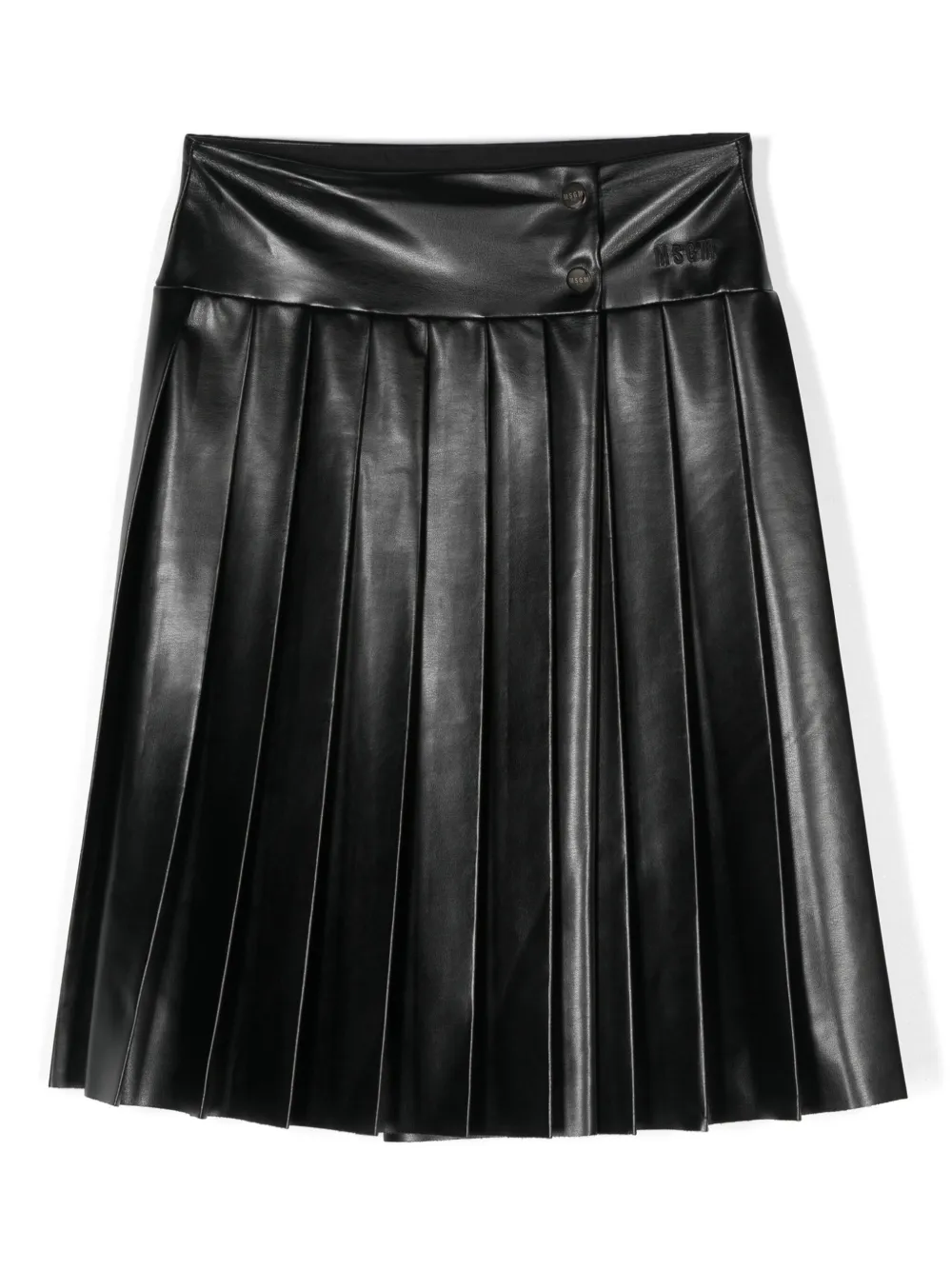 Msgm Pleat Faux-leather Skirt In Black