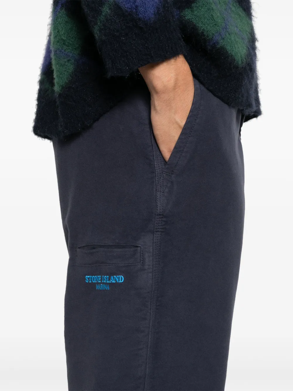 Stone Island Broek met geborduurd logo Blauw