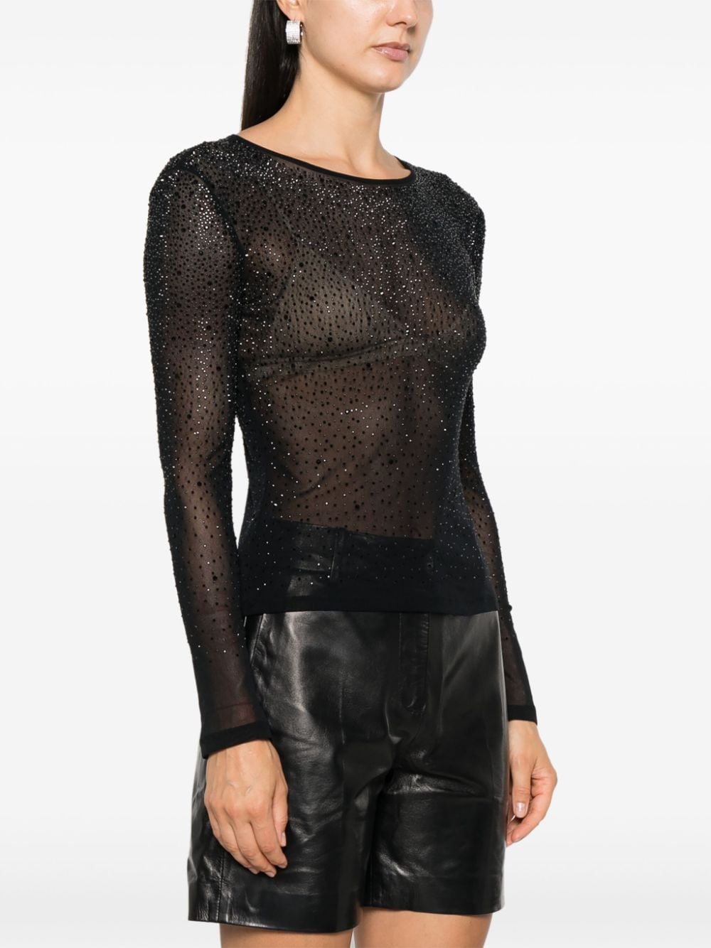 Shop Ermanno Scervino Rhinestone-embellished Top In Black