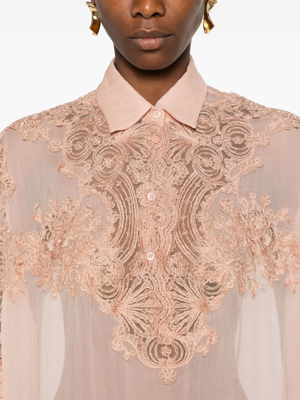 Shop Ermanno Scervino Lace-detail Silk Blouse In Pink